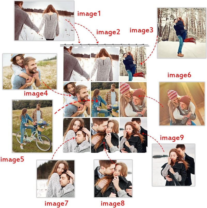ستارة دش مخصصة بتصميم صور - ستارة دش صور مخصصة - ستارة دش مخصصة للحمام - ديكور شخصي مقاوم للماء مع خطافات - ستارة حمام من قماش البوليستر (تجميع 9 صور مقاس 72 × 80 بوصة) - Image 4