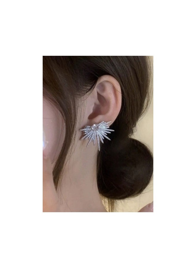 Shein - 1pair Sparkling Wing - Shaped Earrings Full Of Rhinestone For Women, Elegant And Unique Bridal Wedding Earrings, Lightweight Statement Earrings For Prom, Party - Image 1