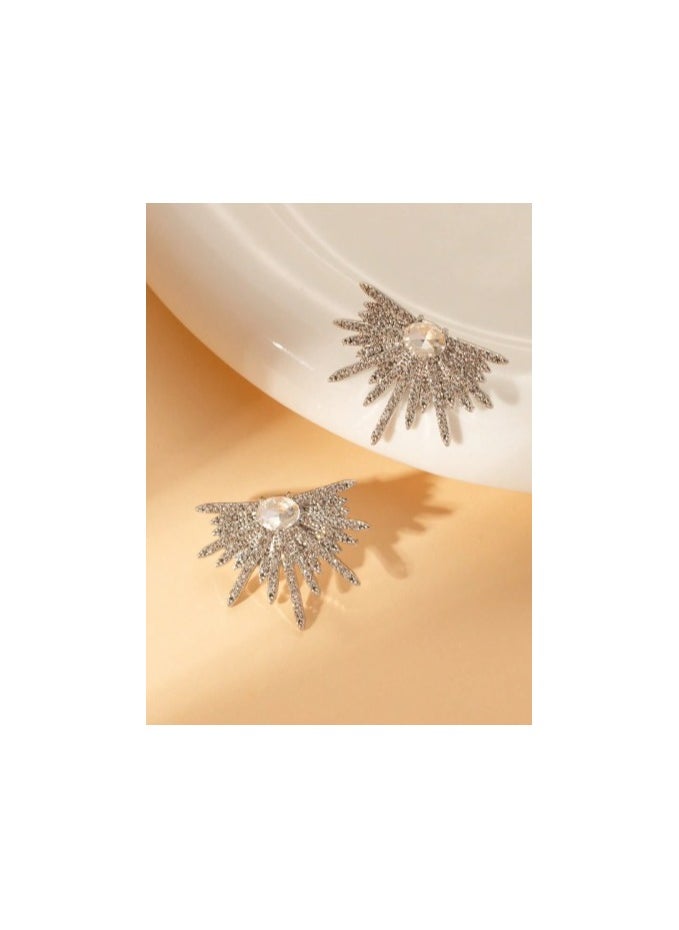 Shein - 1pair Sparkling Wing - Shaped Earrings Full Of Rhinestone For Women, Elegant And Unique Bridal Wedding Earrings, Lightweight Statement Earrings For Prom, Party - Image 1