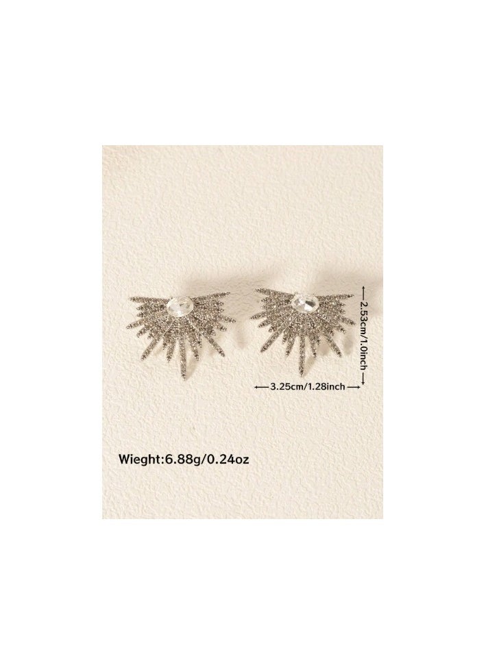 Shein - 1pair Sparkling Wing - Shaped Earrings Full Of Rhinestone For Women, Elegant And Unique Bridal Wedding Earrings, Lightweight Statement Earrings For Prom, Party - Image 1