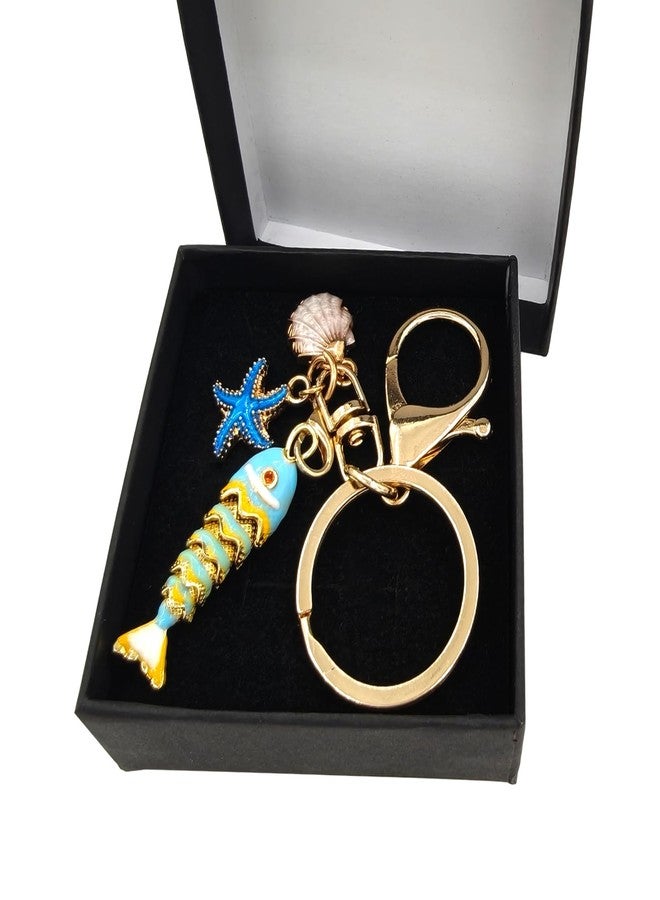 SETOFI Fish Keychain, Novelty Starfish Key Chain Seashell Keychain for Women Bag Charms Purse Charm Blue - Image 3