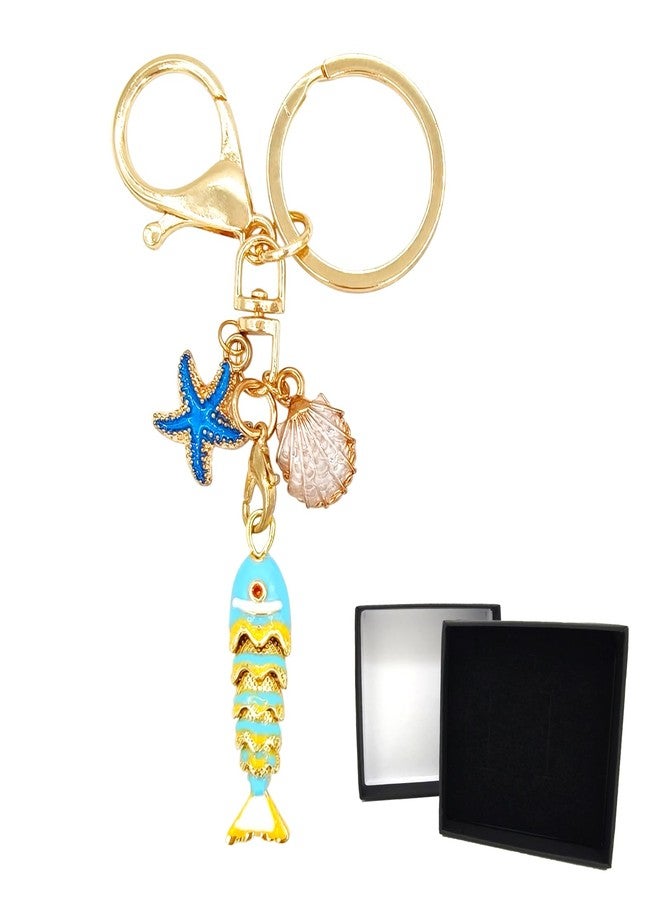 SETOFI Fish Keychain, Novelty Starfish Key Chain Seashell Keychain for Women Bag Charms Purse Charm Blue - Image 1