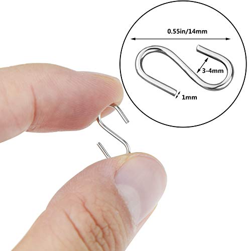 Nydotd 180 Pcs Mini S Hook Connectors, 0.55 Inch Mini Metal S-Shaped Wire Hook Hangers Christmas Ornament Hooks for DIY Crafts, Hanging Jewelry, Key Chain Ring and Tags, Wood Circles (Silver, 14mm) - Image 2