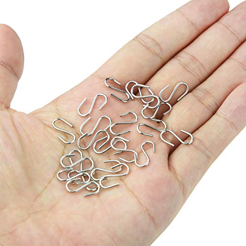 Nydotd 180 Pcs Mini S Hook Connectors, 0.55 Inch Mini Metal S-Shaped Wire Hook Hangers Christmas Ornament Hooks for DIY Crafts, Hanging Jewelry, Key Chain Ring and Tags, Wood Circles (Silver, 14mm) - Image 4