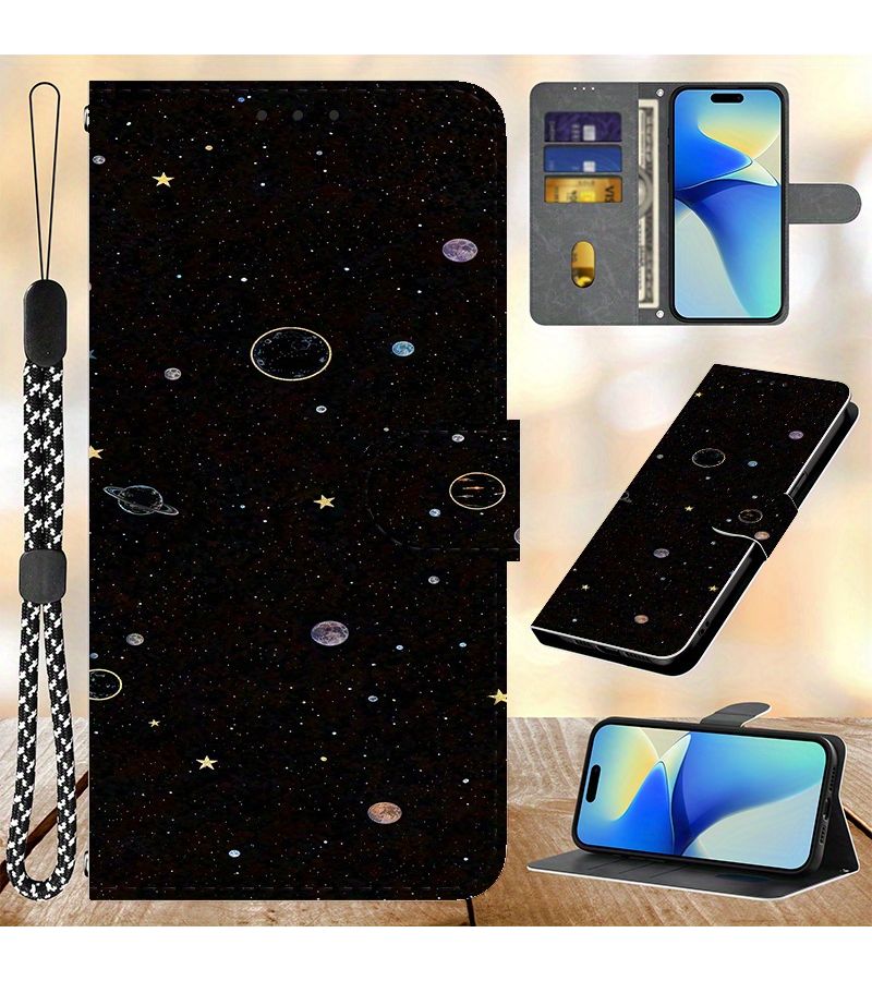 حافظة محفظة لهاتف Redmi 11A مع حامل بطاقات وحزام معصم حبل متعدد الألوان - نمط واحد - Image 1