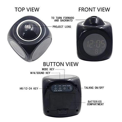 SEASPIRIT LCD Talking Digital Plastic Alarm Clock with Projector Time Display Indoor TemperatureSmart Night LightBold Numbers for Bedroom Table Office Home and Shelf - Image 5
