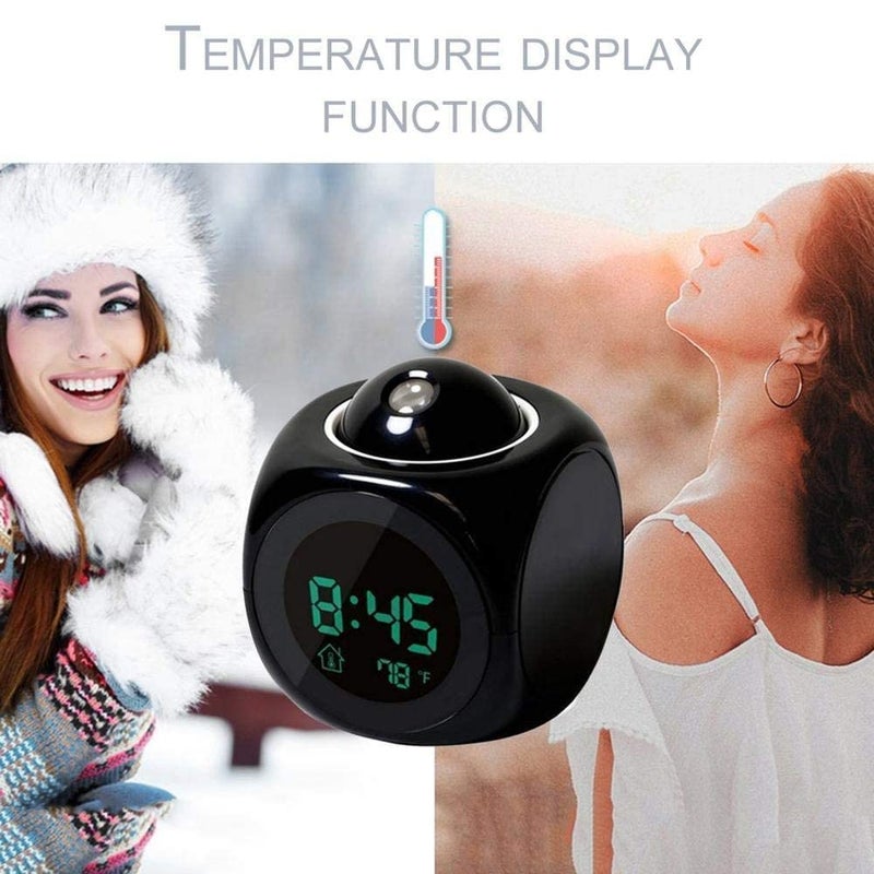 SEASPIRIT LCD Talking Digital Plastic Alarm Clock with Projector Time Display Indoor TemperatureSmart Night LightBold Numbers for Bedroom Table Office Home and Shelf - Image 4