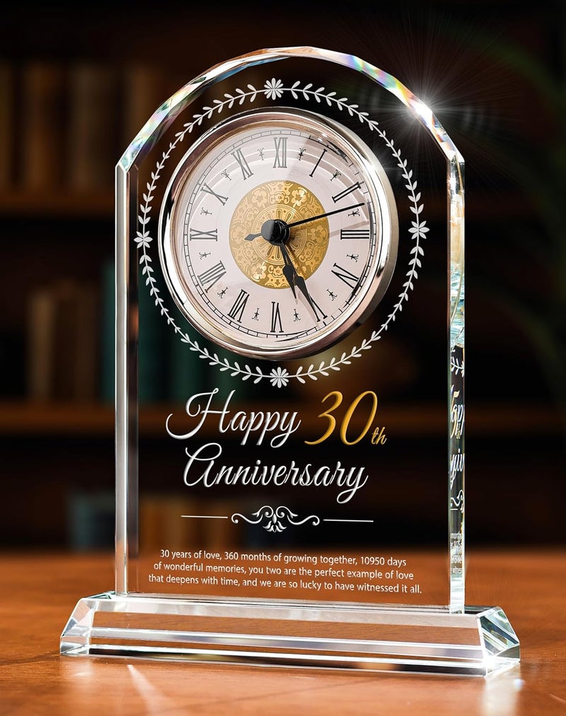 Sttokilly 30th Wedding Anniversary Crystal Quartz Clock,30 Years of Marriage Gift,Happy Pearl Anniversary Decoration Gift,for Parents,Grandparents,Couple - Image 1