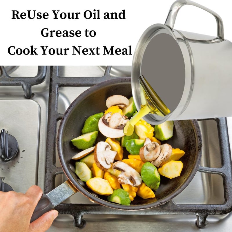 Evelots Cooking Oil Storage Can-Bacon Grease Keeper-Stainless Mesh Strainer-Easy Grip Handle-Large 5 Cup Fat Storage - Image 4