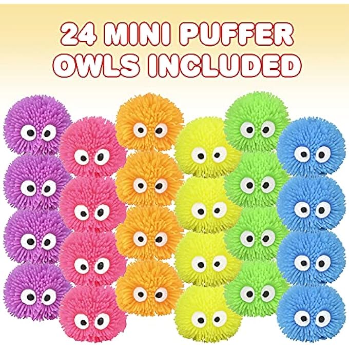 ArtCreativity Mini Puffer Owls, Set of 24, Owl Surprise Toys for Filling Easter Eggs, Easter Party Favors, Egg Hunt Supplies, Stress Relief Toys for Kids, Assorted Neon Colors - Image 2