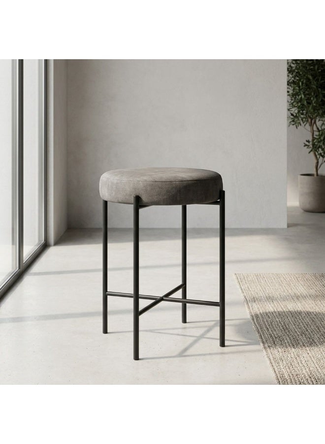 Romsdal Round Bar Stool With Fabric Upholstery | Counter Chair Without Table| Single Seater Modern Design Armless Stool With Footrest Furniture L48xW48xH66cmDark Brown/Black