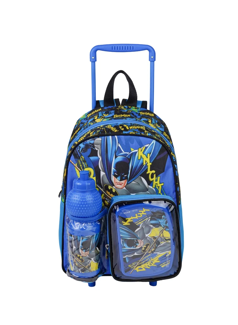 وارنر بروس. Warner Bros. Batman Toddler 3-in-1 Trolley School Set 13" | Rolling Backpack, Lunch Box & Water Bottle | Boys School Bag