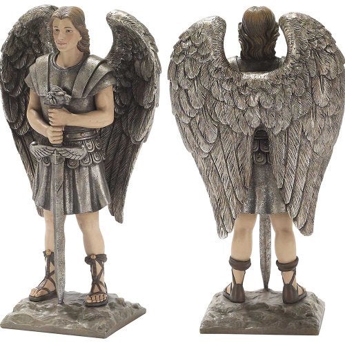 Dicksons Archangel Michael 8 x 6 inch Silver Tone Resin Stone Table Top Figurine - Image 1
