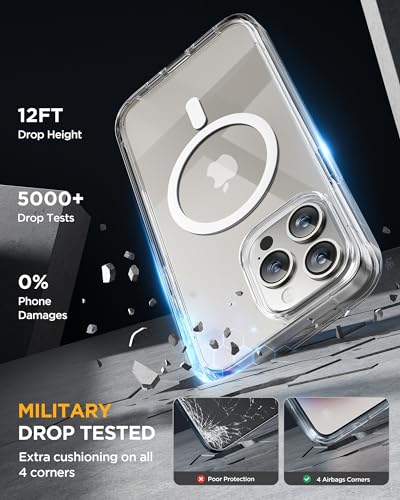 Miracase Magnetic for iPhone 15 Pro Case Full-Body Bumper Phone case with Built-in Glass Screen Protector& Camera Protector, [Compatible with MagSafe] Military Drop Proof 15 Pro Cover 6.1 inch,Clear - Image 4
