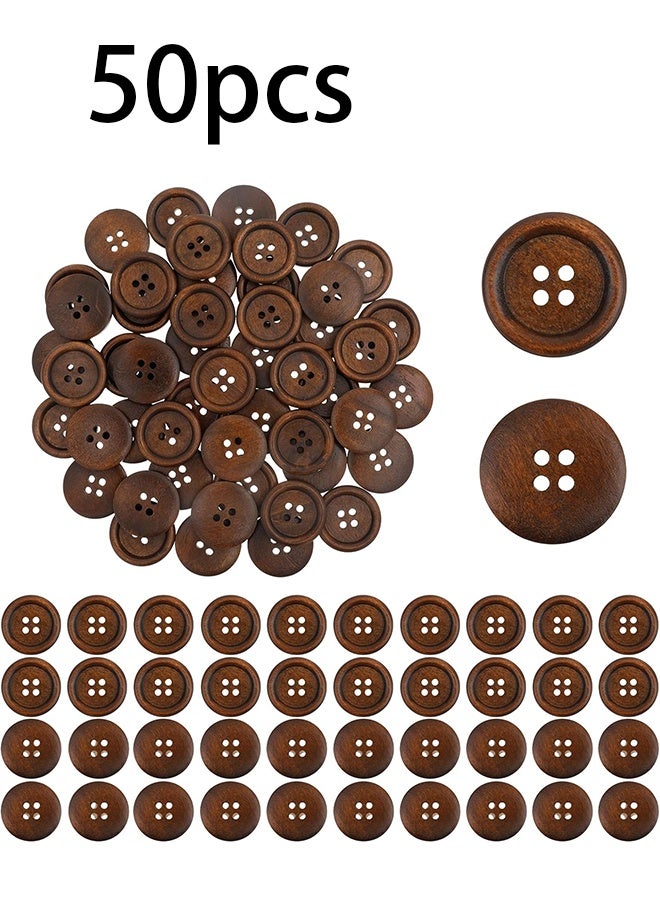 50Pcs 1 Inch Wooden Buttons 4 Hole Polished Sewing Buttons Classic Wooden Button for Shirt Pillow Covers Headbands Crafts Sewing Knitted Items - Image 1