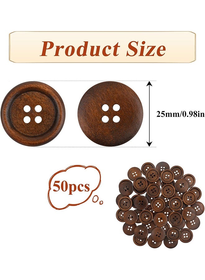 50Pcs 1 Inch Wooden Buttons 4 Hole Polished Sewing Buttons Classic Wooden Button for Shirt Pillow Covers Headbands Crafts Sewing Knitted Items - Image 2