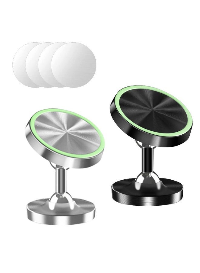 Universal Magnetic Phone Holder for Car, 360° Adjustable Dashboard Mount for All Phones, Compatible with Samsung and iPhone 14, Luminous Design, 2 Pcs