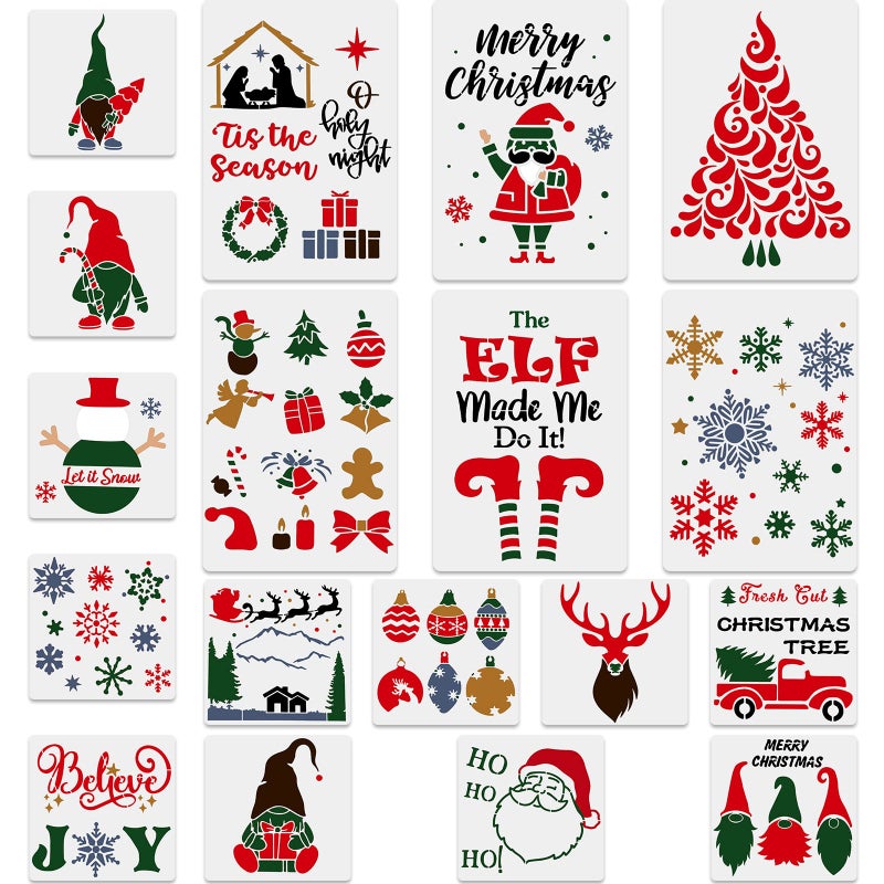Marspark 18 Pieces Christmas Stencils Reusable Holiday Stencils Snowflake Santa Christmas Stencils Template Make Your Own Stencils Christmas Crafts for Painting DIY Decorations, 9.8 x 7.9 Inch, 5.9 x 5.9 Inch - Image 1
