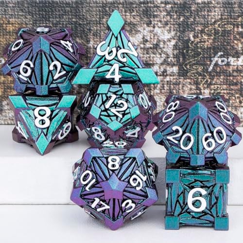 ORIFANTOU 7PCS Metal DND Dice Set with Box Debris RPG Green Purple D and D Dice for use with DD Tabletop Games Role Playing Game Polyhedral Dice Set D20 D12 D10 D8 D6 D4 - Image 5