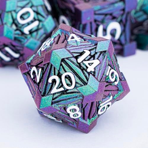 ORIFANTOU 7PCS Metal DND Dice Set with Box Debris RPG Green Purple D and D Dice for use with DD Tabletop Games Role Playing Game Polyhedral Dice Set D20 D12 D10 D8 D6 D4 - Image 1