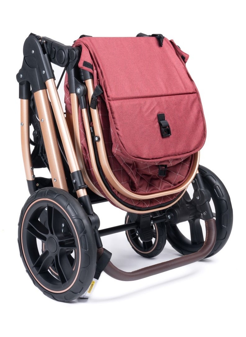 belecoo Belecoo one fold-to-half luxury pram 2 in 1 - Red  - Image 5