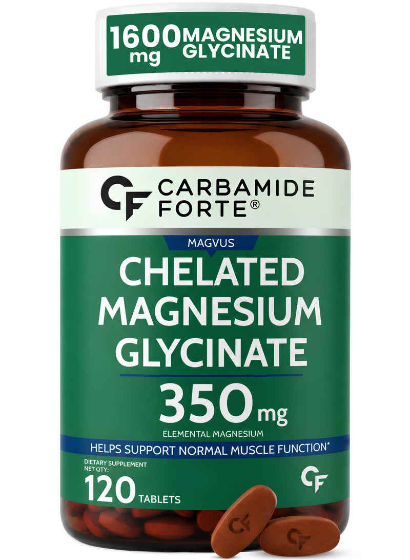 Carbamide Forte Chelated Magnesium Glycinate Supplement 1600mg | Elemental Magnesium 350mg Per Serving | Magnesium Supplement Supports Muscle Recovery & Better Sleep - 120 Tablets - Image 1