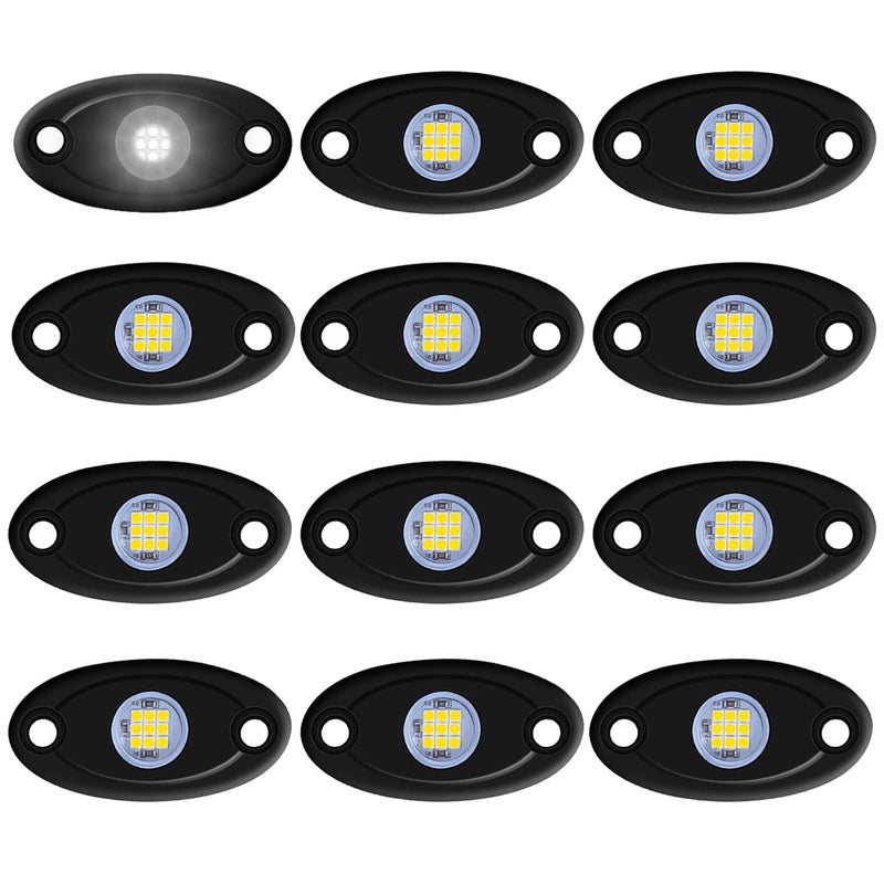 LY8 12 Pods White LED Rock Lights Neon Underglow Light for Car Truck ATV SUV Under Body Glow Light Trail Fender Lighting