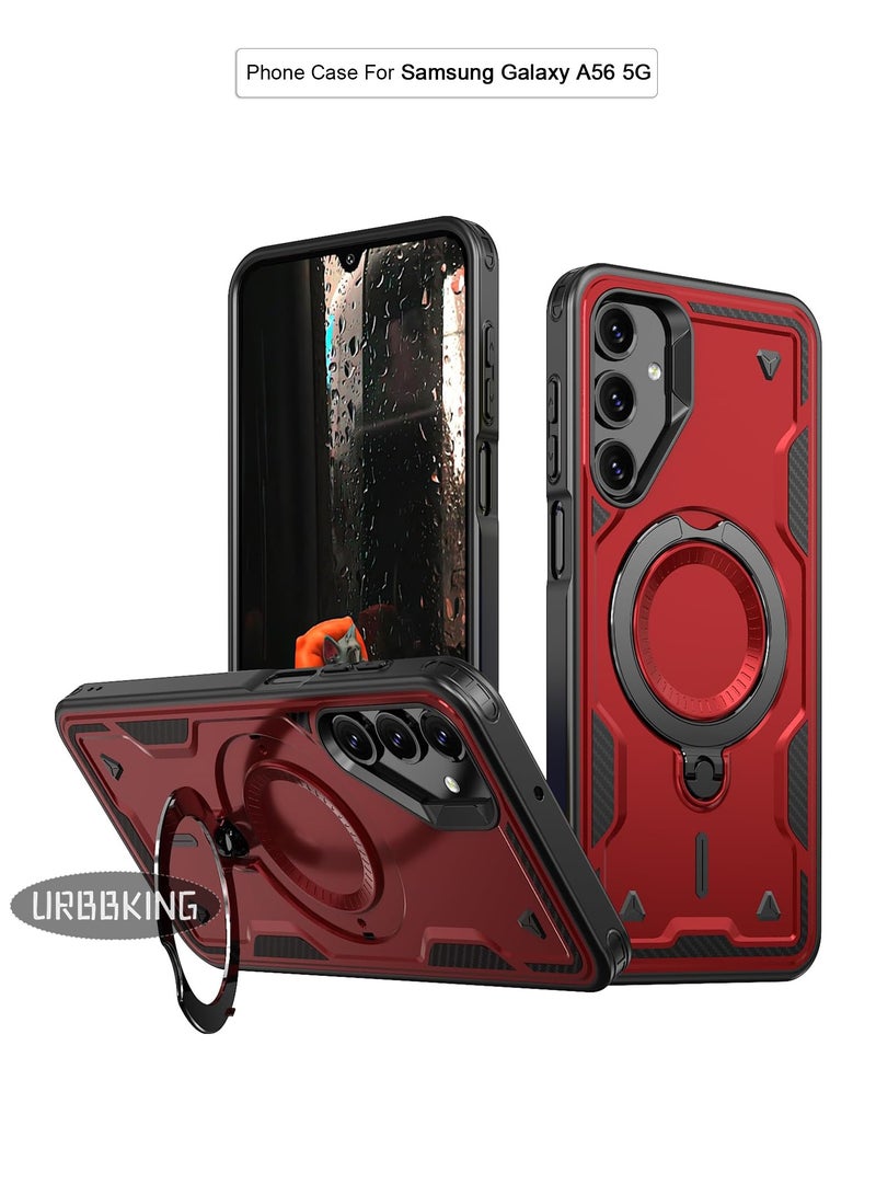 URBBKING Magnetic Case for Samsung Galaxy A56 5G Case with Stand [Compatible with MagSafe] Drop Protection Shockproof Durable Soft TPU+ PC Phone Case for Samsung Galaxy A56 5G,Red  - Image 1