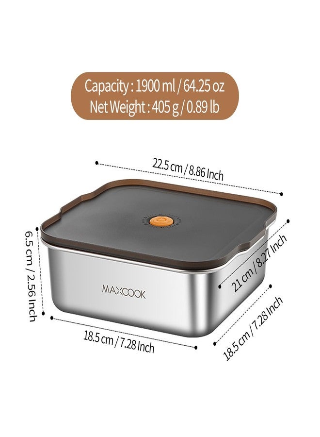 MAX COOK MAXCOOK Large Stainless Steel Food Containers with Lids, 64 oz Food Storage Container set, Leak Proof Metal Food Container Bento Box, Snack Container set with Lid (Dishwasher & Freezer Safe, 1900 ml) - Image 5