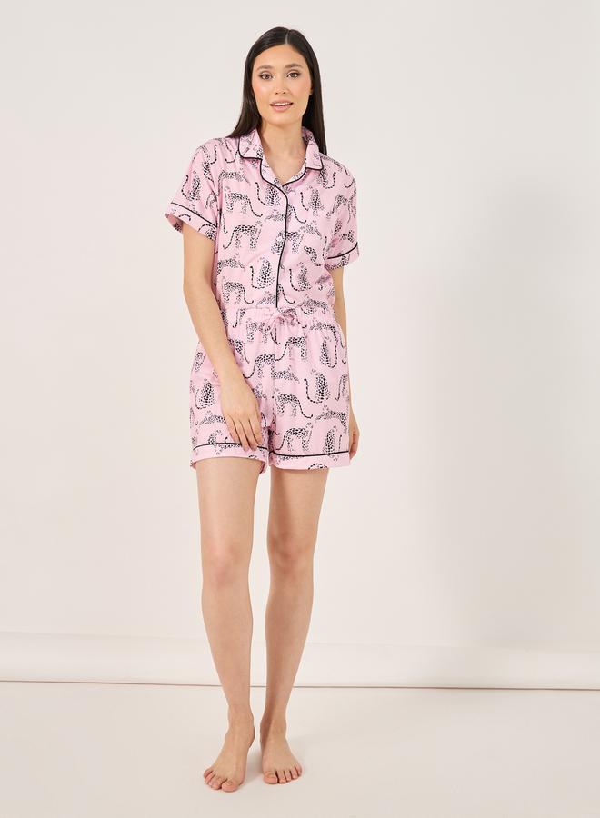 Styli Cheetah Print Button Placket Shirt and Shorts Set  - Image 2
