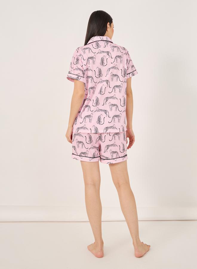 Styli Cheetah Print Button Placket Shirt and Shorts Set  - Image 4