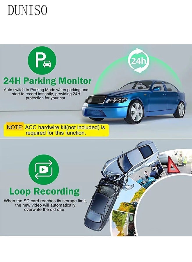 DUNISO Dash Cam Car Dash Camera 1600P Dash Cam Front and Rear Inside, Dual Dash Cam Front 2.5K and Inside 1600P with GPS, WiFi and APP Loop Recording, G-Sensor, WDR, Parking Monitor - Image 3