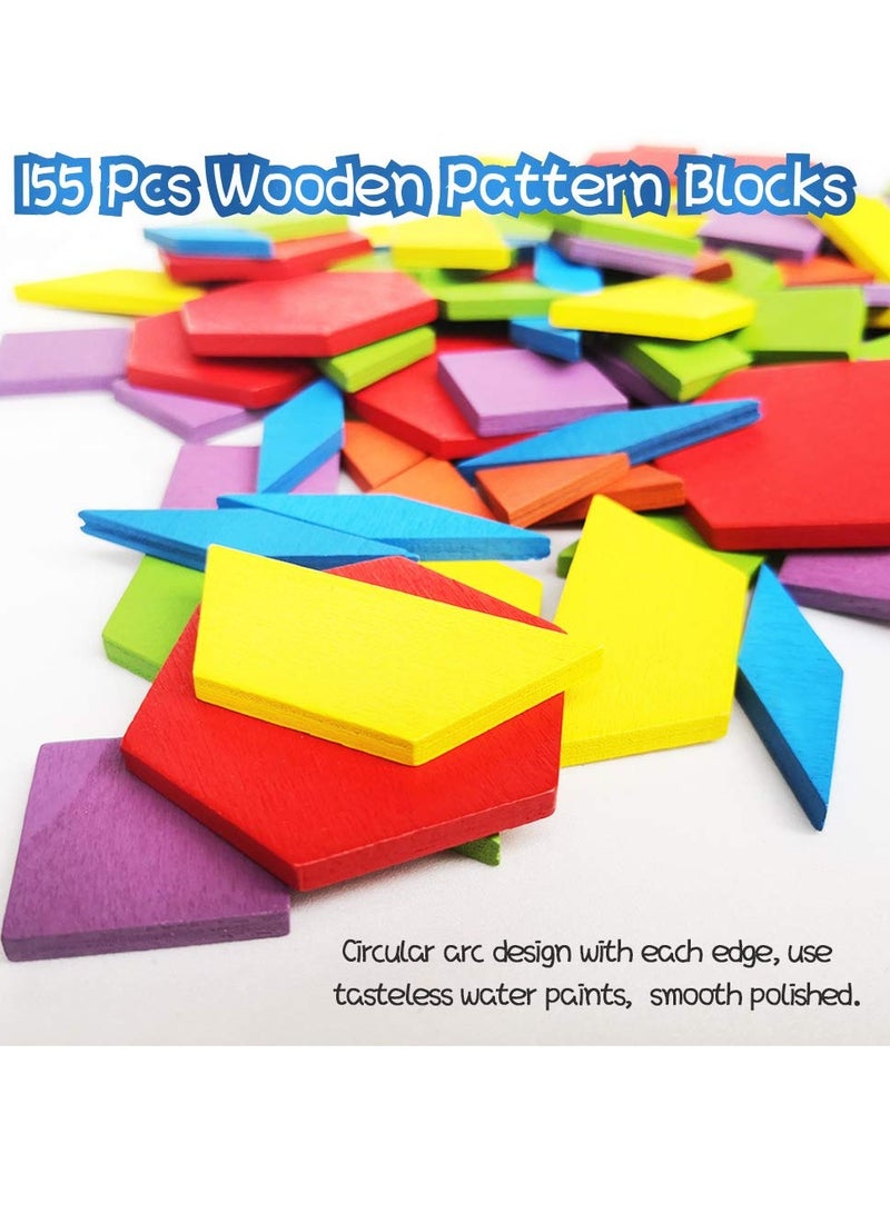 155-Piece Wooden Tangram Puzzle with Shape Ideas - Image 3