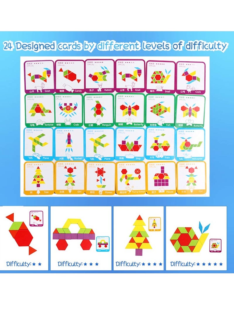 155-Piece Wooden Tangram Puzzle with Shape Ideas - Image 4