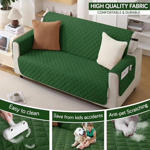 HOKIPO Polyester Quilted Sofa Mat With Bottom Waterproof Layer With Side Pockets, 175(D) X 110(L) Cm, Forest Green(Ar-5139-W8) - Image 5
