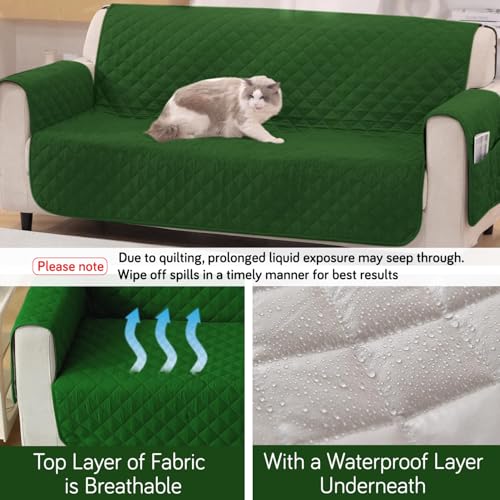 HOKIPO Polyester Quilted Sofa Mat With Bottom Waterproof Layer With Side Pockets, 175(D) X 110(L) Cm, Forest Green(Ar-5139-W8) - Image 4