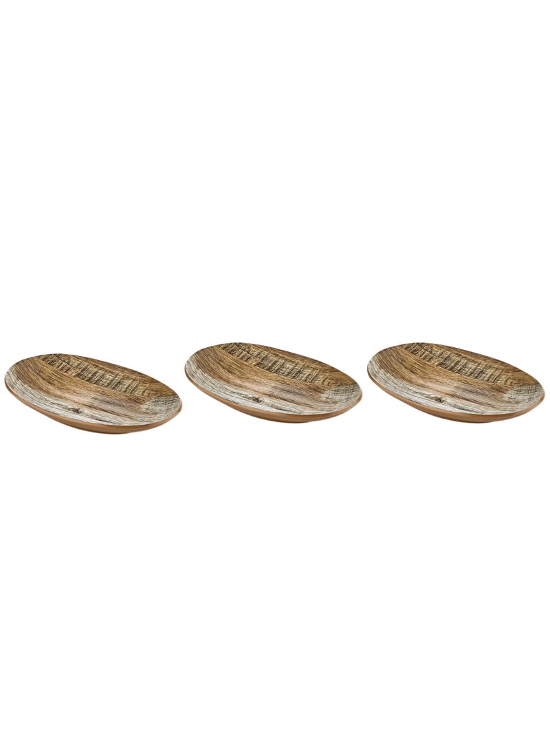 KULSAN Melamine Serving Plate Set 3 Pcs Wooden Design Size 23 cm - Image 1
