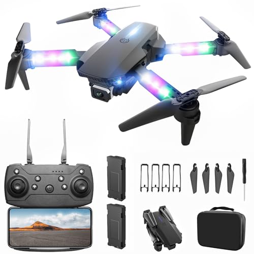 BEZGAR Drone with Camera for KIds 1080P HD FPV RC Quadcopter with 90 Adjustable Lens Coloeful LED Lights Gestures Selfie One Key Start 360 Flips Toys Gifts Mini Drones for Boys Girls Black