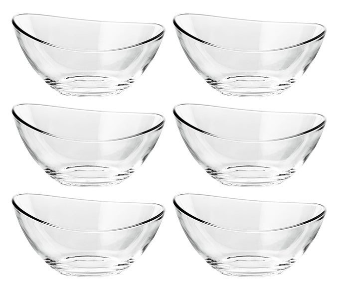 EUROPEAN GLASS ROUND INDIVIDUAL BOWL WAVY TOP SET OF 6 55 CLEAR