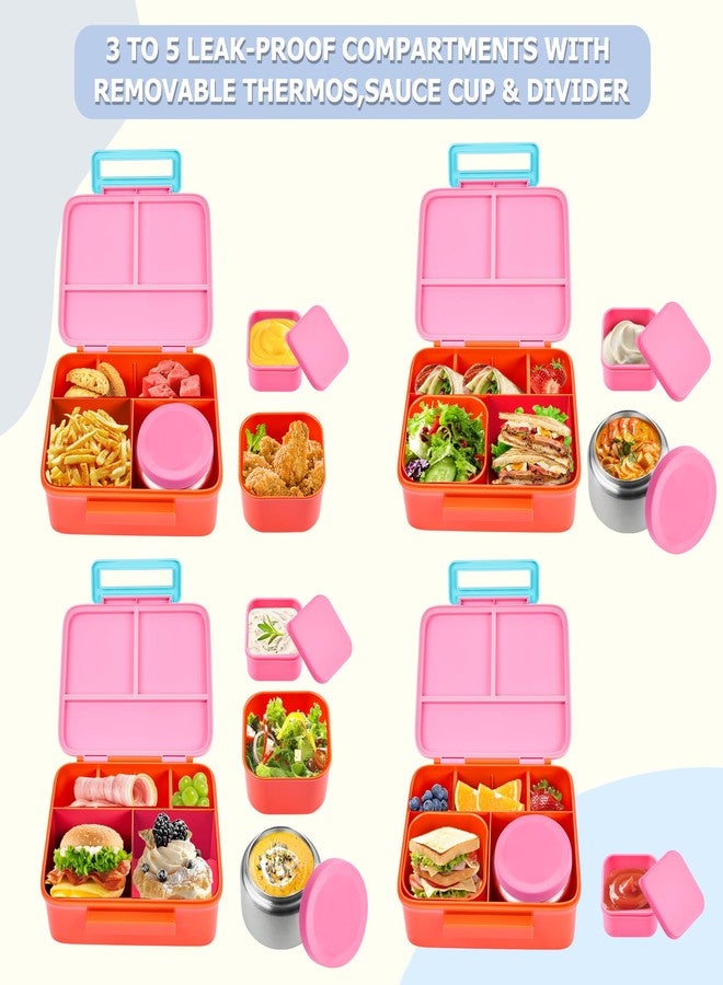MAISON HUIS Kids Bento Box Set - Includes 8oz Soup Thermo, Insulated Lunch Bag & 17oz Stainless Steel Water Bottle, 5-Compartment Bento Box with Built-In Ice Pack, Leak-Proof & BPA-Free(Pink) - Image 4
