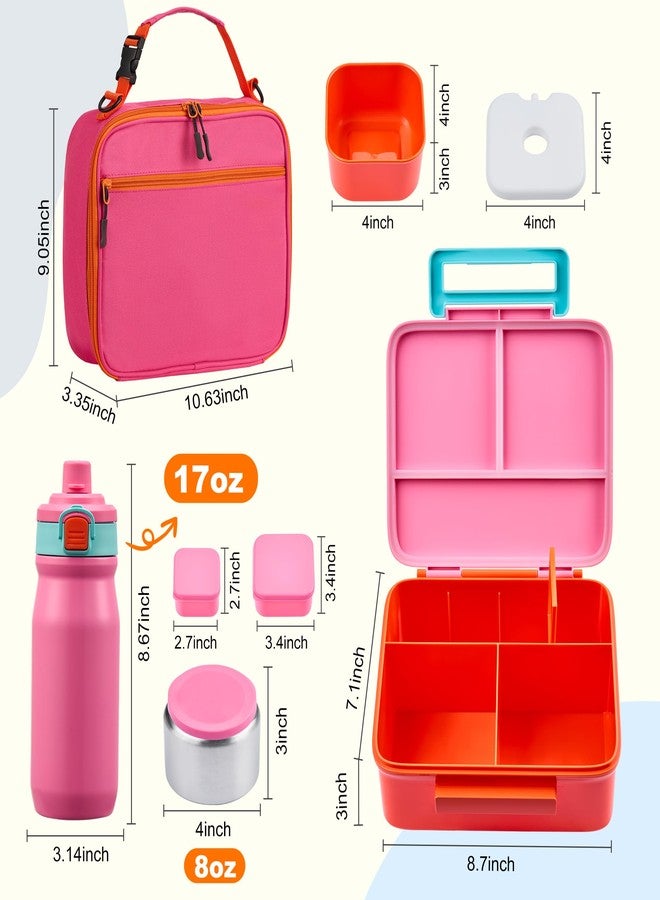 MAISON HUIS Kids Bento Box Set - Includes 8oz Soup Thermo, Insulated Lunch Bag & 17oz Stainless Steel Water Bottle, 5-Compartment Bento Box with Built-In Ice Pack, Leak-Proof & BPA-Free(Pink) - Image 2