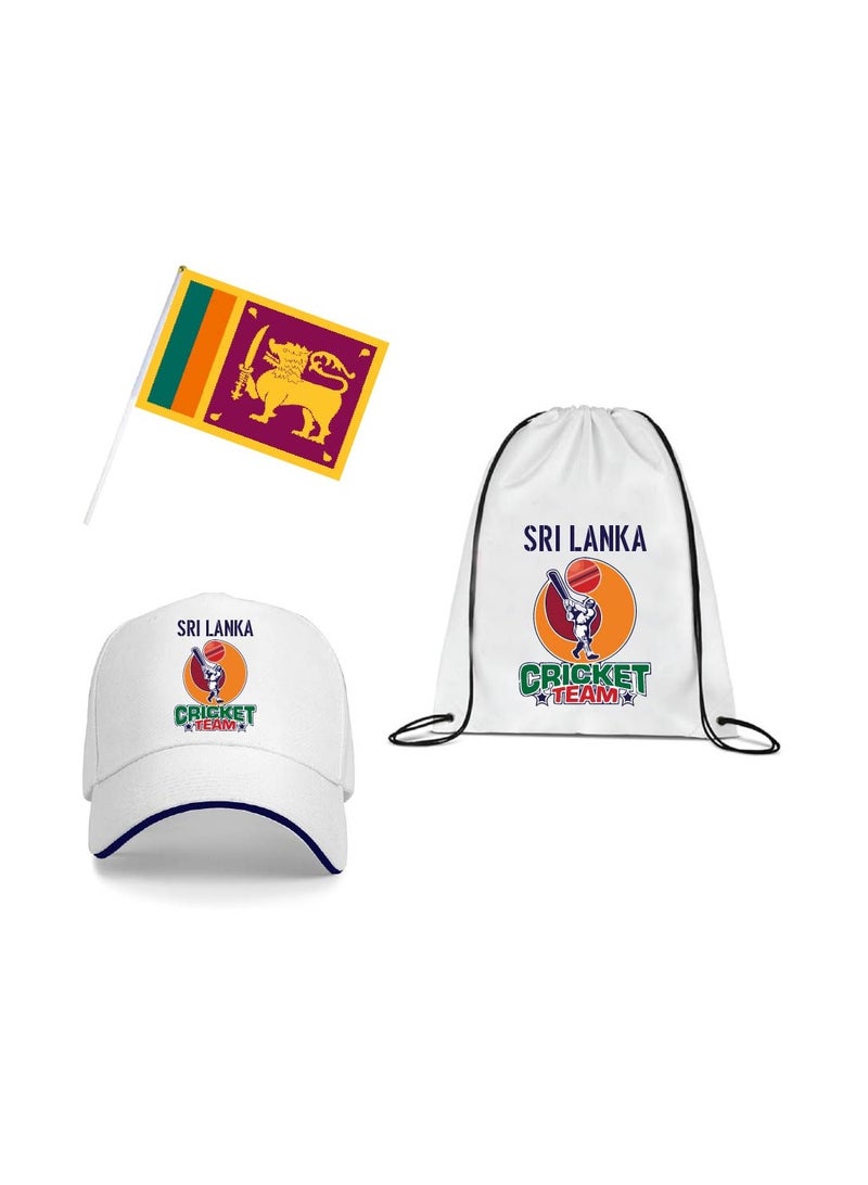 Sri Lanka Sports Fans Combo Pack - Pack of 3 - Drawstring Bag, Hand Flag and Cap - Sri Lanka Sports Enthusiasts Combo Pack - Ideal for Sports Matches and Events - Image 1