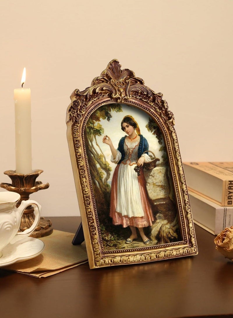 Antique Gold 5x7 European Vintage Arch Photo Frame, Ornate Decorative Resin Picture Frame for Home Decor - Image 2