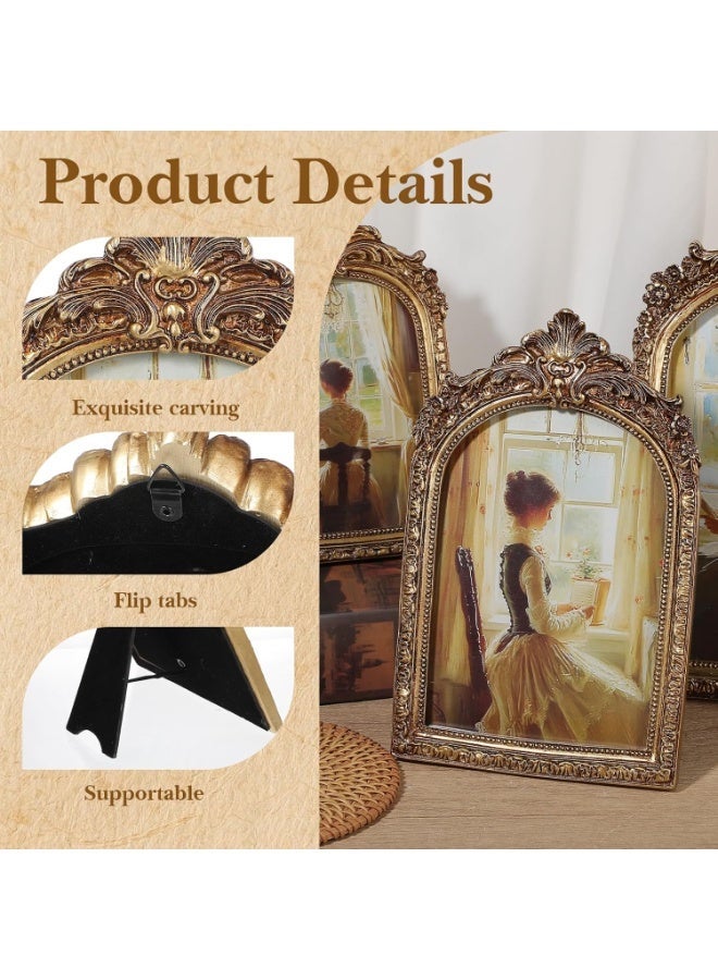 Antique Gold 5x7 European Vintage Arch Photo Frame, Ornate Decorative Resin Picture Frame for Home Decor - Image 4