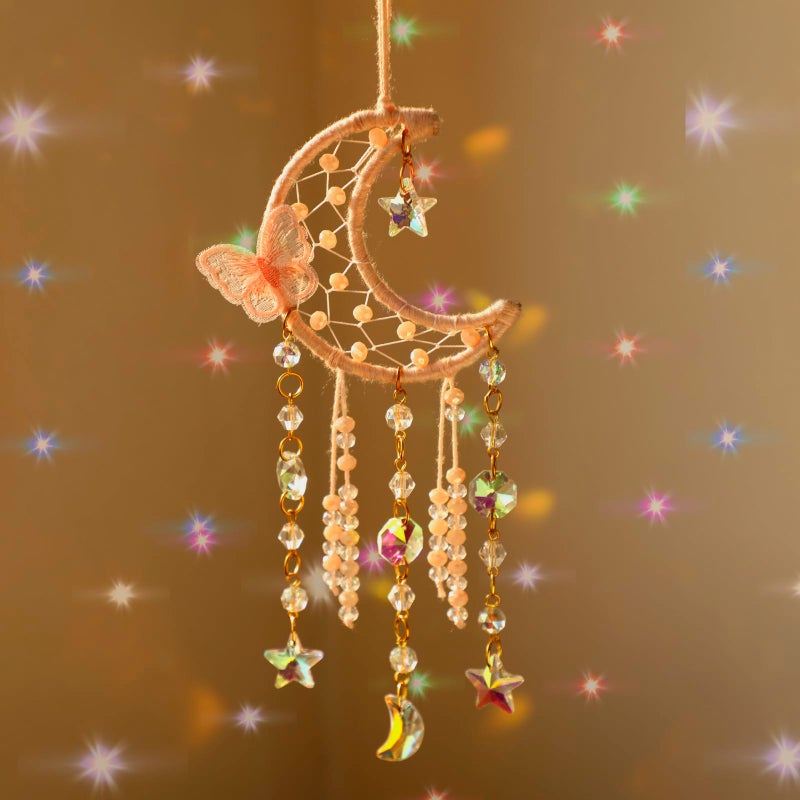 Artilady Dream Catcher for Girls Pink Butterfly Small Moon Dream Catchers with Crystals Cute Room Decor for Teen Girls Boys Boho Bedroom Wall Home Decorations Birthday Christmas Kids Gifts