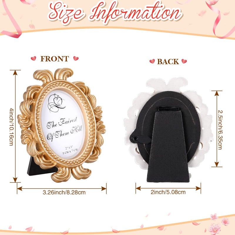 Vicenpal 20 Pieces Vintage Resin Picture Frames Antique Photo Frame Baroque Place Card Photo Holder Oval Mini Frame Table Top Display Christmas Holiday Decor (Gold) - Image 3