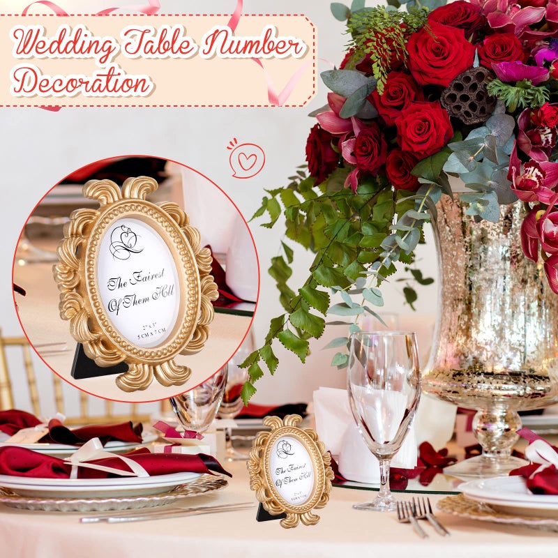 Vicenpal 20 Pieces Vintage Resin Picture Frames Antique Photo Frame Baroque Place Card Photo Holder Oval Mini Frame Table Top Display Christmas Holiday Decor (Gold) - Image 2