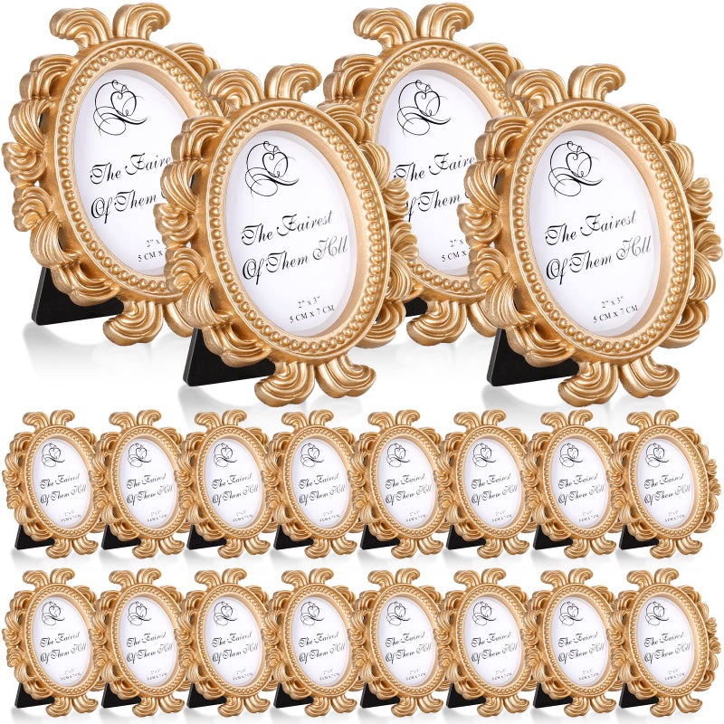 Vicenpal 20 Pieces Vintage Resin Picture Frames Antique Photo Frame Baroque Place Card Photo Holder Oval Mini Frame Table Top Display Christmas Holiday Decor (Gold) - Image 1