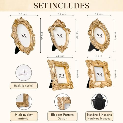 97 Decor Small Rose Gold Picture Frames Set 10 Pcs Oval Rectangle Golden Mini Frames Baroque Gallery Wall Frame Pack Assorted Vintage Frame For Wall Decor With Backing Without Glass - Image 3
