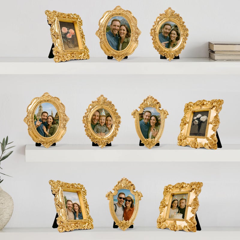 97 Decor Small Rose Gold Picture Frames Set 10 Pcs Oval Rectangle Golden Mini Frames Baroque Gallery Wall Frame Pack Assorted Vintage Frame For Wall Decor With Backing Without Glass - Image 2
